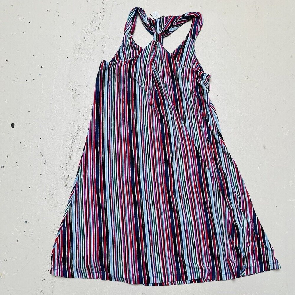 C&C California Multicolor Striped Dress Pull Over Womens Small Tie Back Colorful